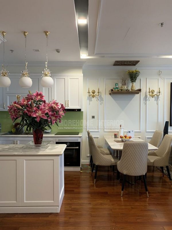 Thi công bộ bàn ăn tân cổ điển sang trọng cho chung cư Vinhomes
