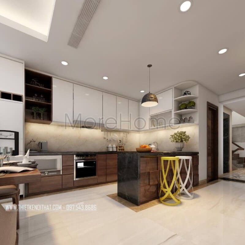 Thiết kế nội thất phòng bếp gỗ công nghiệp hiện đại cho nhà phố Lò Đúc