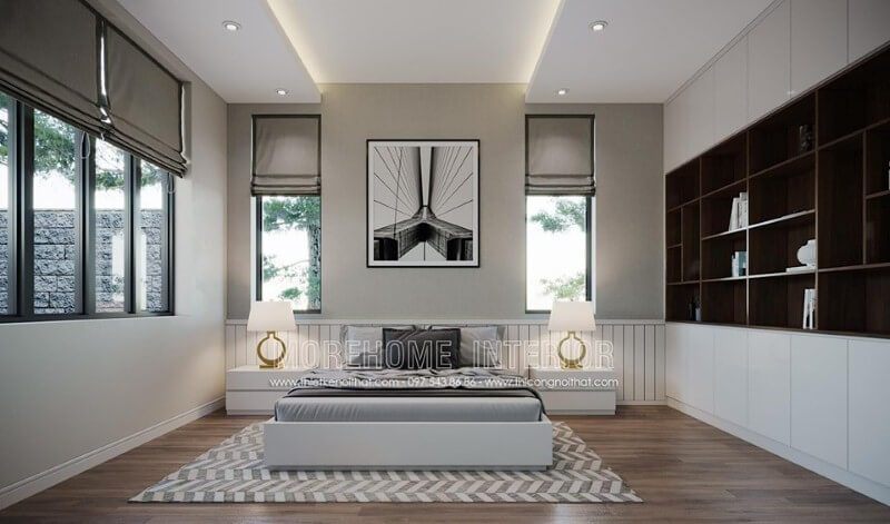 Đèn chân xoắn kiểu dáng độc đáo tạo nên vẻ đẹp sang trọng cuốn hút cho phòng ngủ hiện đại.