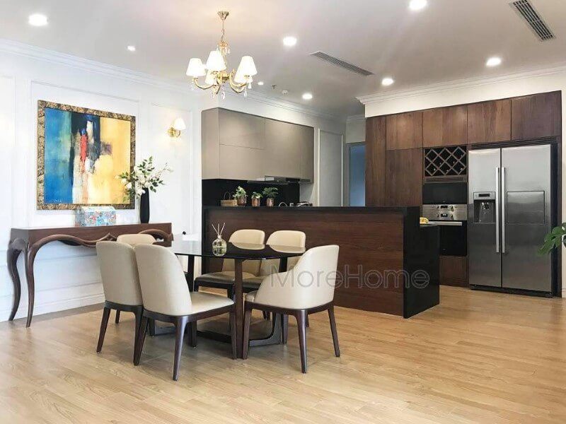 Thi công nội thất phòng ăn hiện đại liền phòng khách tại chung cư Vinhomes Gardenia Mỹ Đình Hà Nội