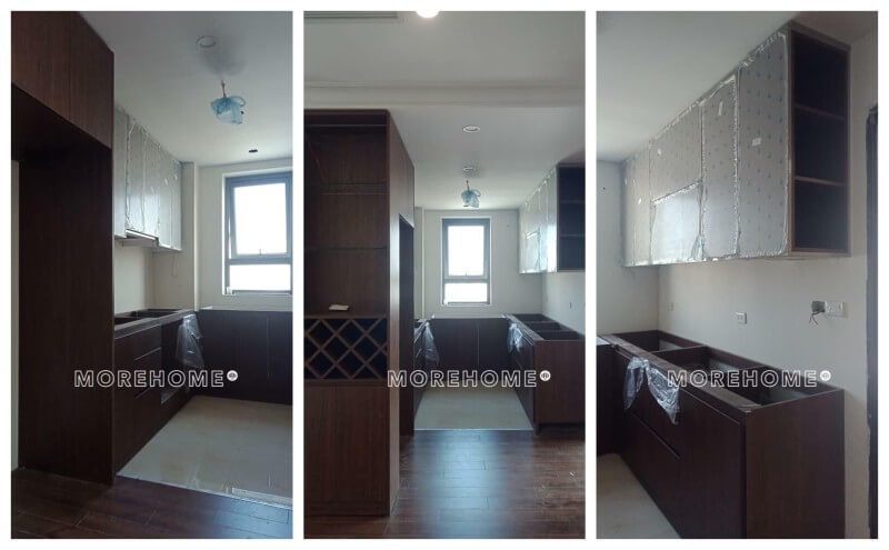 Morehome thi công lắp đặt tủ bếp gỗ công nghiệp hiện đại cho chung cư An Bình city, Bắc Từ Liêm, Hà Nội